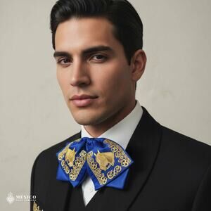 Mexican Embroidered Charro Moño – Traditional Satin Mariachi Bow Tie